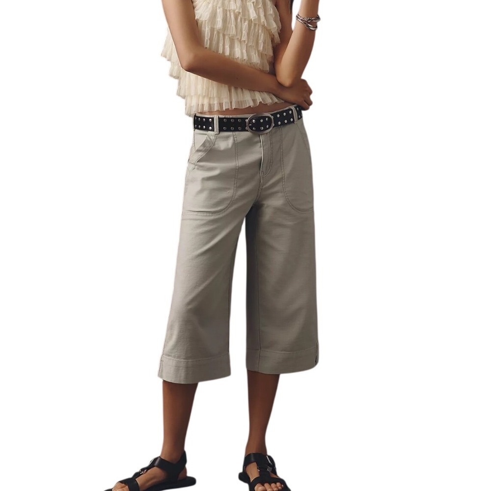 Pilcro Utility Cropped Pants Womens 31P Sage Green Good Wide Leg Capris